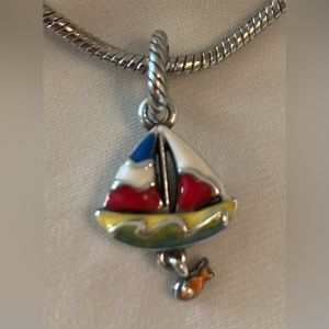 Pandora Style Nautical Bracelet with Single Colorful Sailboat Charm